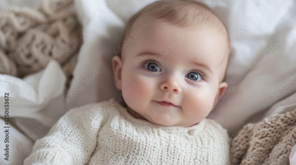 Adorable Baby with Bright Blue Eyes in Cozy Neutral Setting Adorable Baby with Bright Blue Eyes in Cozy Neutral Setting