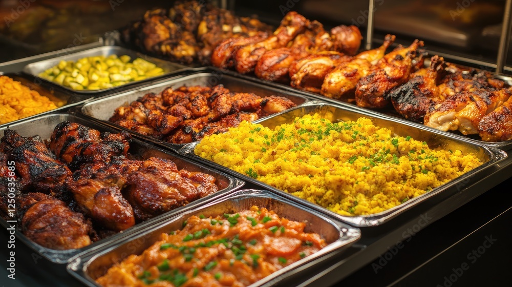 A culinary display of grilled, roasted, and fried chicken dishes with sides and sauces. A culinary display of grilled, roasted, and fried chicken dishes with sides and sauces.