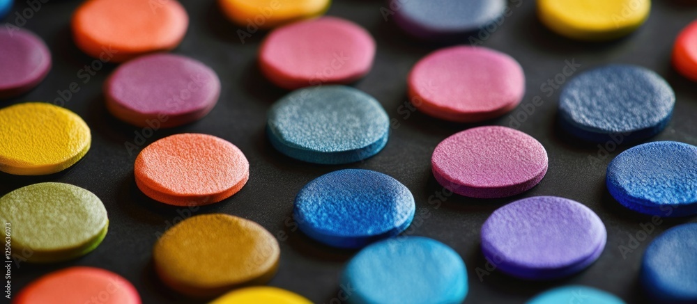 Colorful macro dots arranged in patterns showcasing tilt-shift effect and fading for artistic and design inspiration. Colorful macro dots arranged in patterns showcasing tilt-shift effect and fading for artistic and design inspiration.