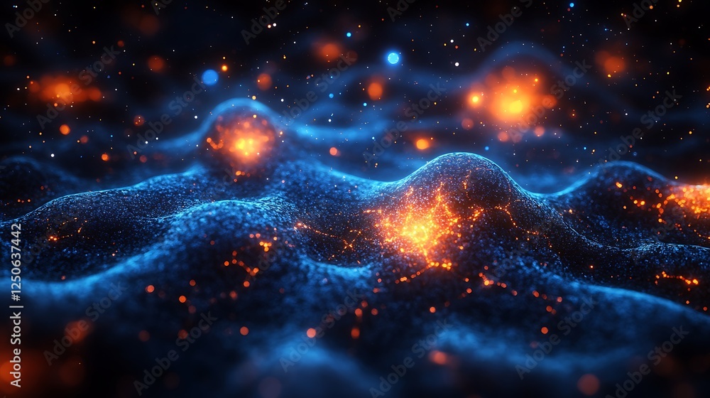 Obraz premium Abstract neural network visualization with bright electric blue nodes and lines