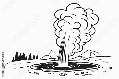 Steam Explosion Dynamic Black Line Art Illustration