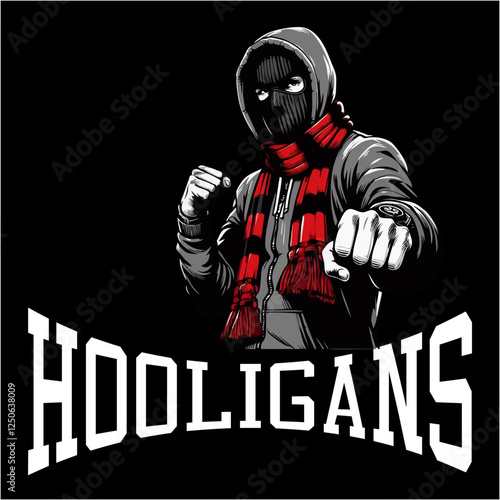 illustration vector graphic of Football fans ultras hooligan wear balaclava and jacket design for logo, t-shirt, etc