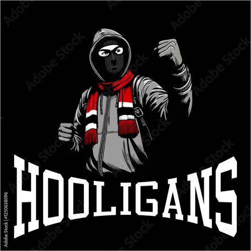 illustration vector graphic of Football fans ultras hooligan wear balaclava and jacket design for logo, t-shirt, etc