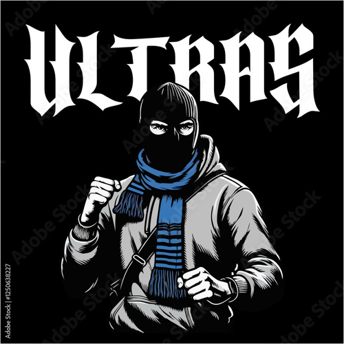 illustration vector graphic of Football fans ultras hooligan wear balaclava and jacket design for logo, t-shirt, etc