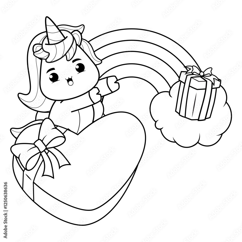 Obraz premium Valentine Day Coloring Page with cute unicorn