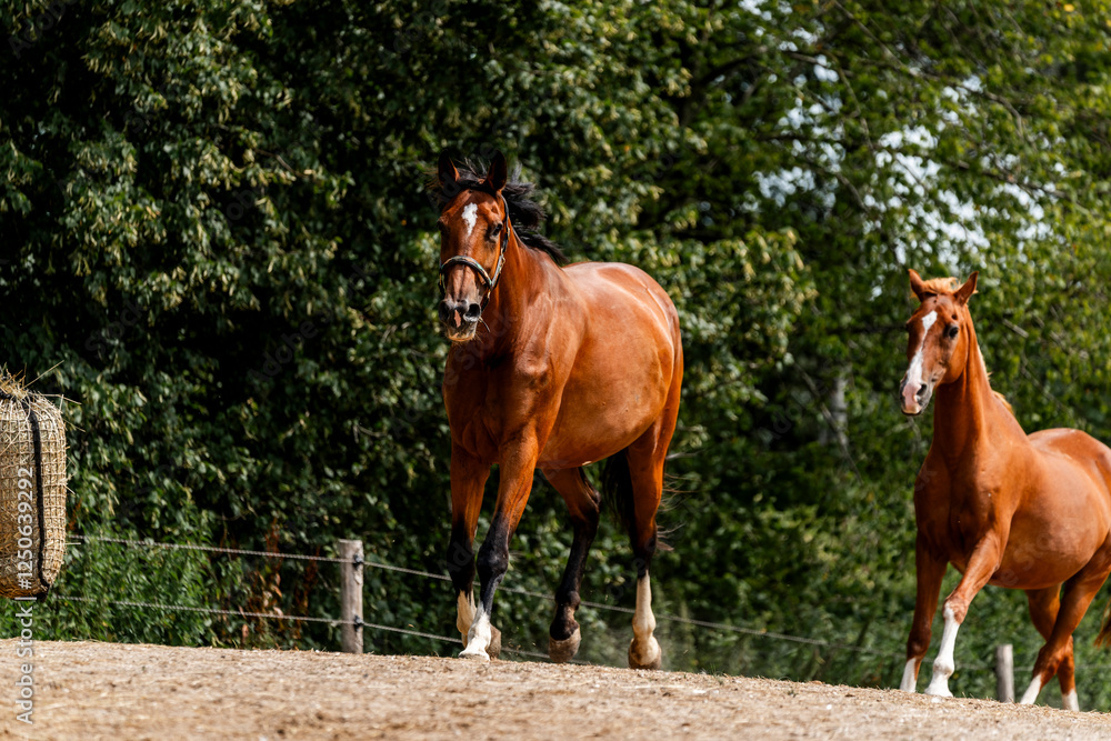 Fototapeta premium horse equine behaviour living environment pretty summer green natural