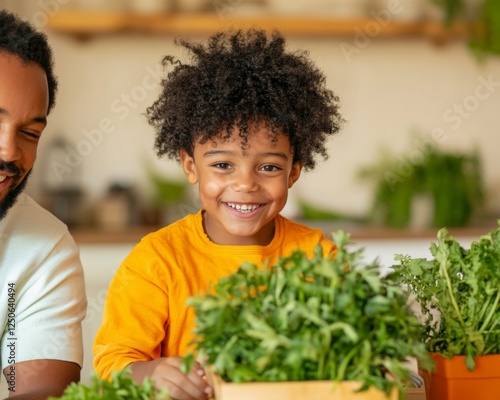 Warm Minimalist Dining Experience Diverse Family Inspects Fresh Produce for Food Safety - Contemporary Healthy Habits and Community Engagement photo