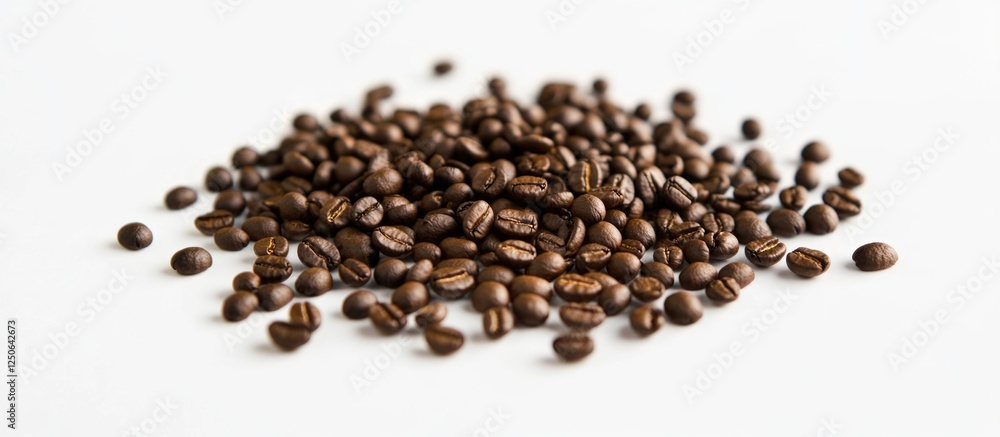 Roasted coffee beans grouped on a clean white background showcasing their rich color and texture ideal for beverage and culinary themes. Roasted coffee beans grouped on a clean white background showcasing their rich color and texture ideal for beverage and culinary themes.