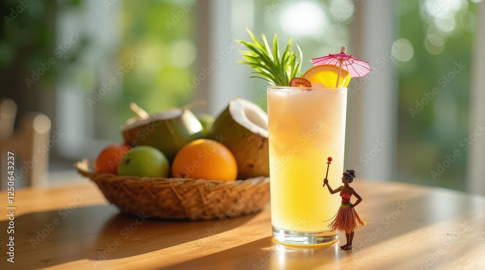 Refreshing Bahamian sky juice cocktail served with tropical fruits Refreshing Bahamian sky juice cocktail served with tropical fruits