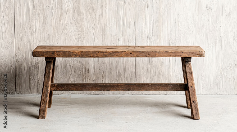 Rustic Wooden Bench Against Light Gray Wall Rustic Wooden Bench Against Light Gray Wall