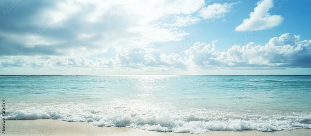 Serene ocean view with gentle waves under a cloudy sky and sunlight illuminating the water for a tranquil coastal atmosphere. Serene ocean view with gentle waves under a cloudy sky and sunlight illuminating the water for a tranquil coastal atmosphere.