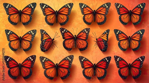 Orange Monarch Butterflies Pattern on Orange Background photo