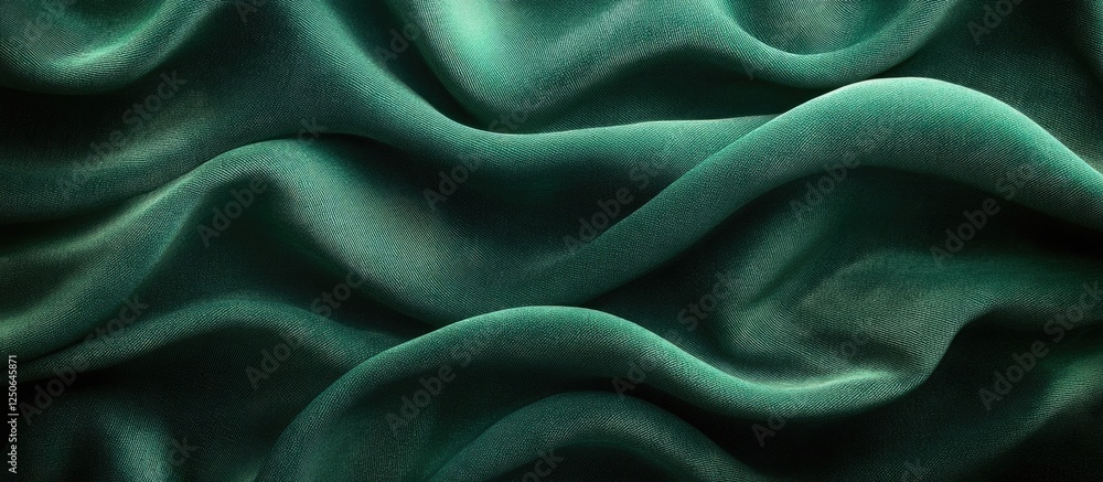 Obraz premium Elegant green velvet fabric texture background with soft smooth waves ideal for display or text overlay in design projects