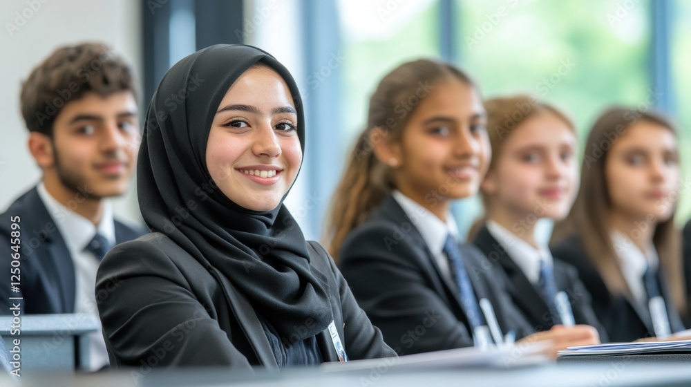 Diverse Group of Students in Classroom Smiling and Engaged in Learning Diverse Group of Students in Classroom Smiling and Engaged in Learning