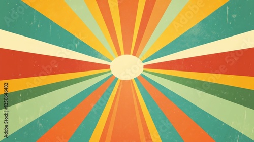 Retro Style Sunburst Background with Vibrant Colors and Vintage Texture photo