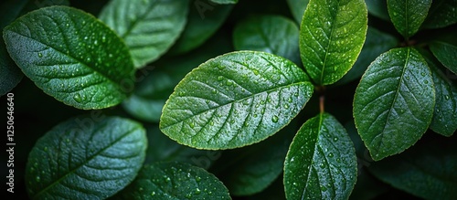 Lush green leaf texture background with water droplets highlighting natural patterns and textures for design and organic themes photo