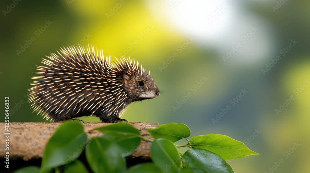 Fototapeta premium Hedgehog exploring a lush forest nature photography outdoor scene close-up view wildlife adventure