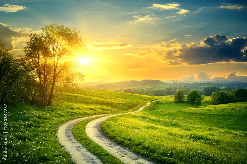 Winding road sunset rural landscape scenic travel Winding road sunset rural landscape scenic travel
