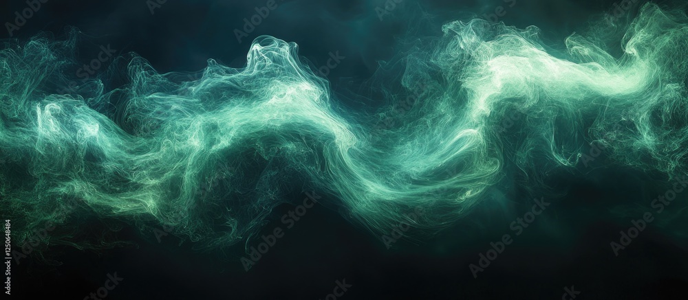 Green swirling smoke on a dark background creating a mystical and ethereal atmosphere perfect for creative backgrounds or effects. Green swirling smoke on a dark background creating a mystical and ethereal atmosphere perfect for creative backgrounds or effects.