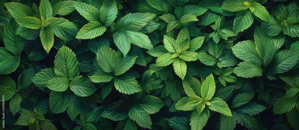 Lush green foliage background featuring a variety of plants including nettles and cleavers for natural design concepts Lush green foliage background featuring a variety of plants including nettles and cleavers for natural design concepts