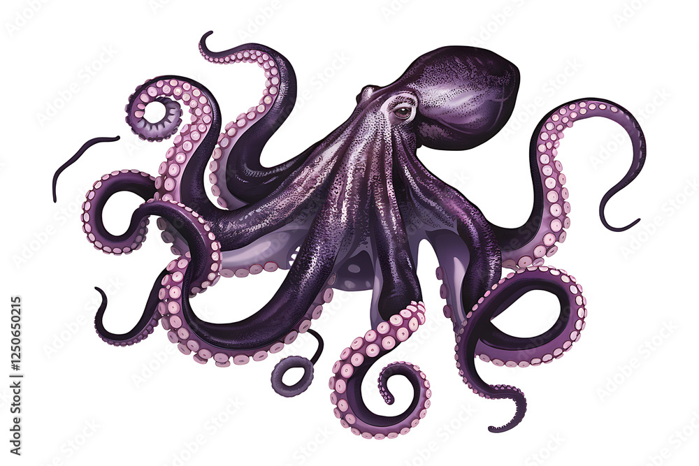 Fototapeta premium Elegant Octopus Isolated on a Crisp transparent PNG Background