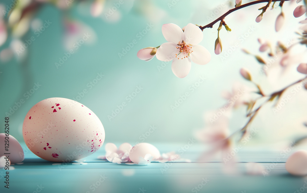 Fototapeta premium Easter Eggs with Spring Flowers Background 