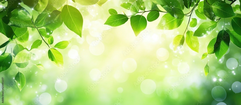 Serene green and white bokeh background created by natural forest leaves and soft light for a calming atmosphere Serene green and white bokeh background created by natural forest leaves and soft light for a calming atmosphere