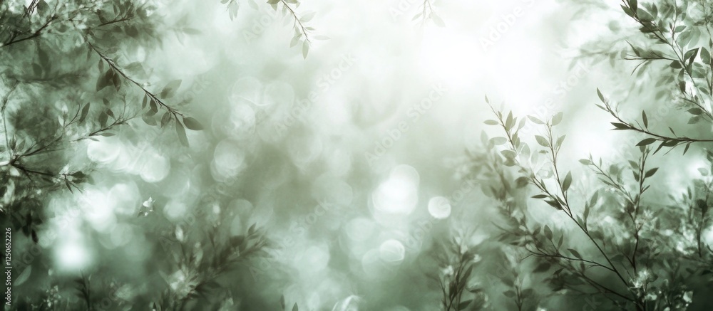 Green and white bokeh background created by natural elements with soft light reflections and a serene atmosphere for design projects. Green and white bokeh background created by natural elements with soft light reflections and a serene atmosphere for design projects.