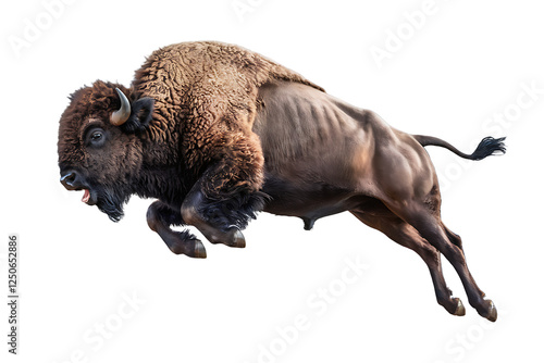 Graceful Leaping Bison on a White Background - High-Quality PNG
