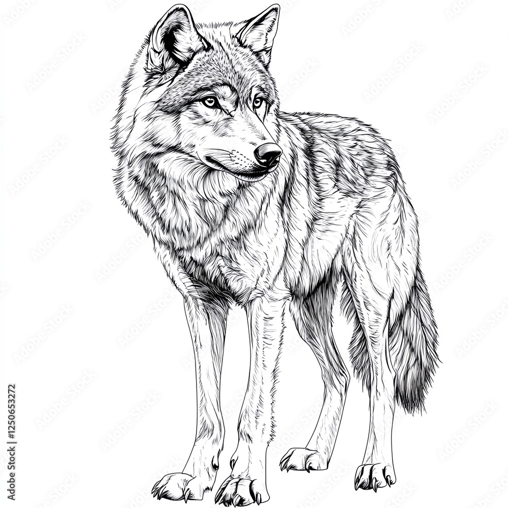 Fototapeta premium Illustrative sketch of a wolf showcasing its detailed features and majestic presence.