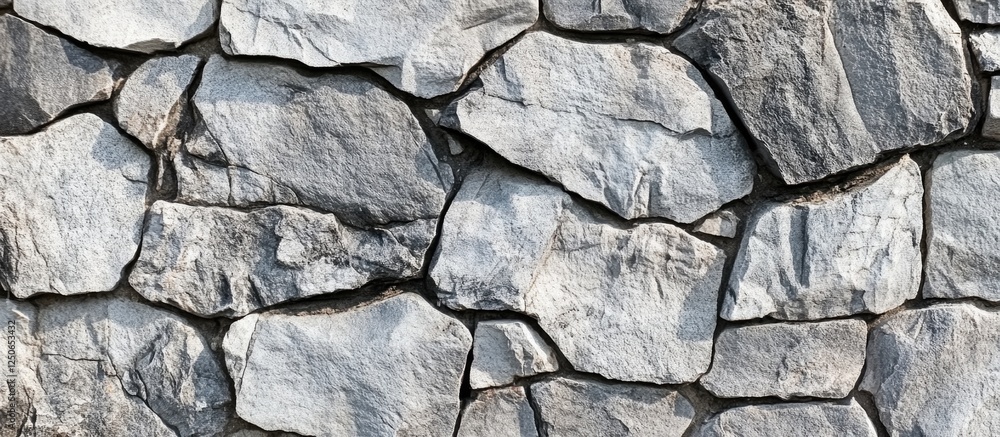 Fototapeta premium Gray and white natural stone wall texture with rough uneven surfaces for architectural or design backgrounds