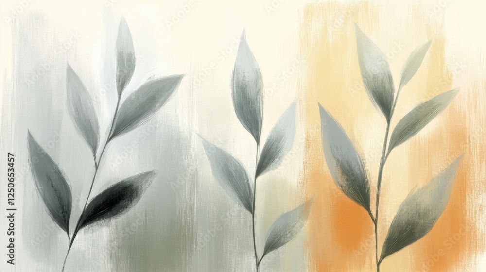 Abstract Leaves in Soft Tones of Gray and Orange for Modern Decor Abstract Leaves in Soft Tones of Gray and Orange for Modern Decor