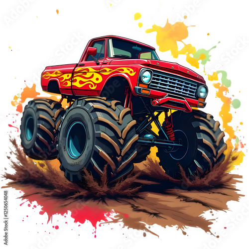 vibrant and dynamic illustration of a monster truck in action, vector illustration of a car with wheel