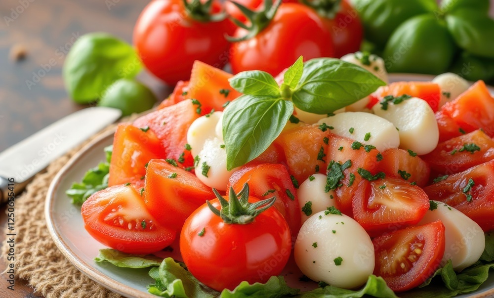 Fresh salad featuring ripe tomatoes and basil Fresh salad featuring ripe tomatoes and basil