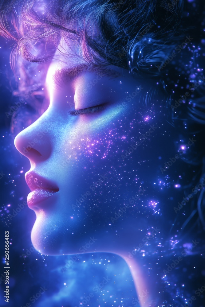 Mystical woman with radiant cosmic aura draped in celestial stars, bathed in cosmic glow and dreamlike atmosphere, embodying stars wonder and ethereal woman beauty. Starlit vision concept. Mystical woman with radiant cosmic aura draped in celestial stars, bathed in cosmic glow and dreamlike atmosphere, embodying stars wonder and ethereal woman beauty. Starlit vision concept.