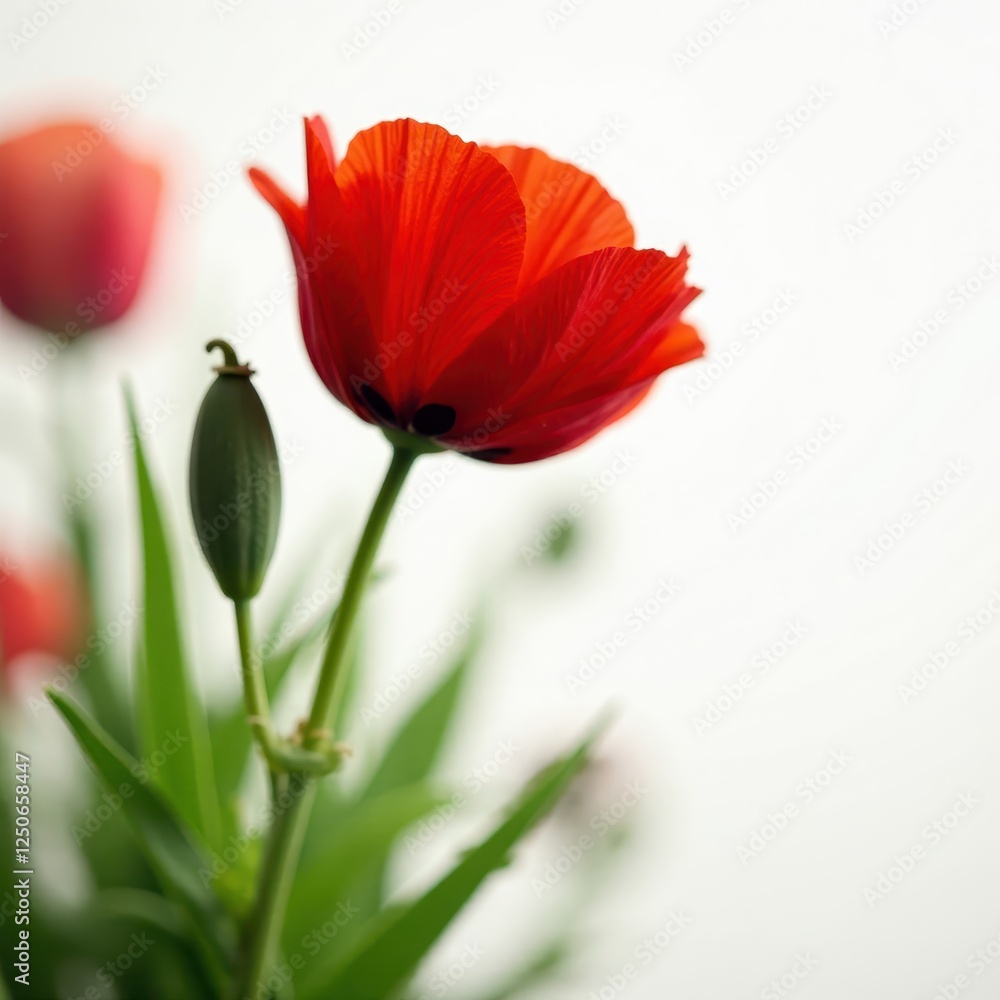 Close-up view, intense red poppy, pristine white backdrop, poppy, high resolution, flora Close-up view, intense red poppy, pristine white backdrop, poppy, high resolution, flora