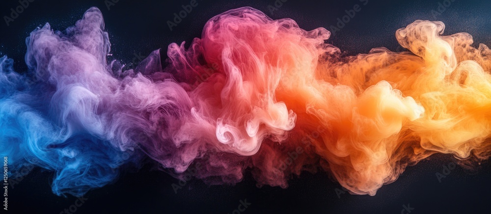 Colorful ink swirling in water creating an abstract black background with vibrant hues of pink, orange, and blue for artistic designs.