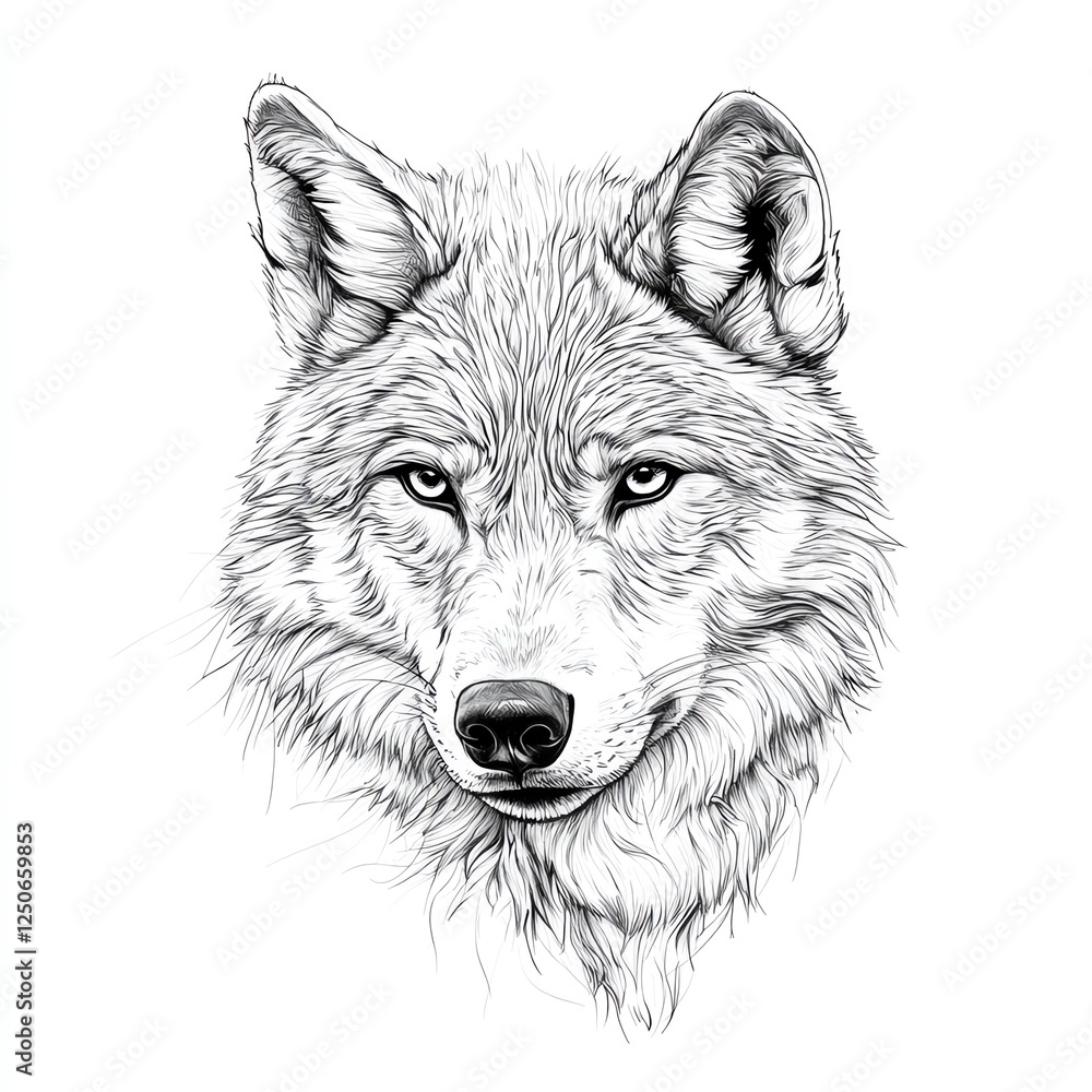 Stunningly detailed wolf illustration showcasing its fierce yet majestic expression. Stunningly detailed wolf illustration showcasing its fierce yet majestic expression.
