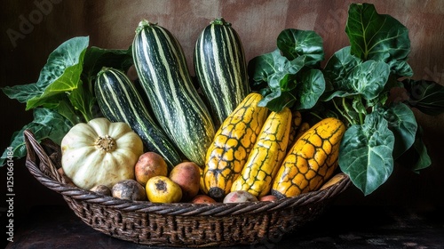A farm-to-table concept image featuring a basket full of freshly harvested organic vegetables.
