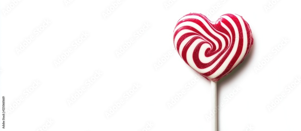 Heart shaped lollipop in vibrant red and white colors isolated on a white background perfect for Valentine's Day or sweet marketing themes Heart shaped lollipop in vibrant red and white colors isolated on a white background perfect for Valentine's Day or sweet marketing themes