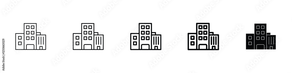 Fototapeta premium set of 5 pixel perfect Building icon with 1 unexpanded, 1 silhouette, Building icon for architecture, construction, real estate and urban planning designs
