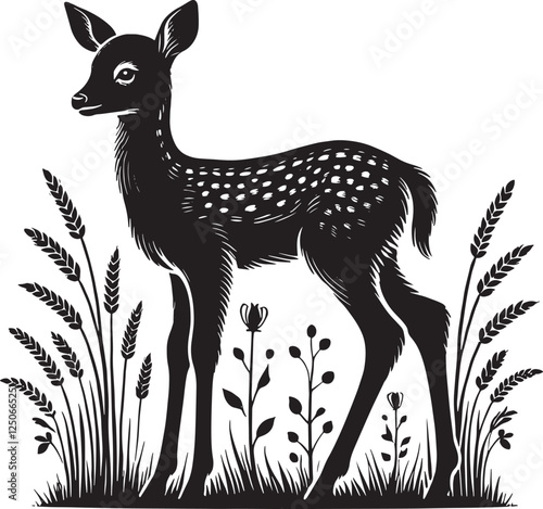 cute fawn (Baby Deer) vector silhouette.