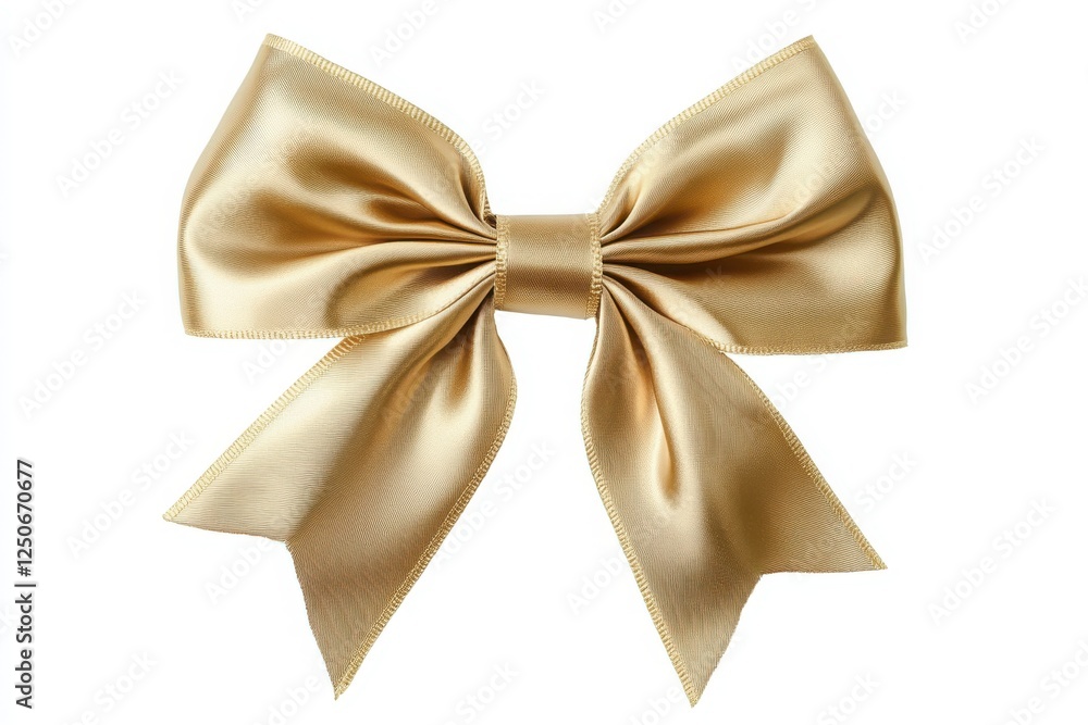 A golden satin bow on a white background, A golden satin bow on a white background,
