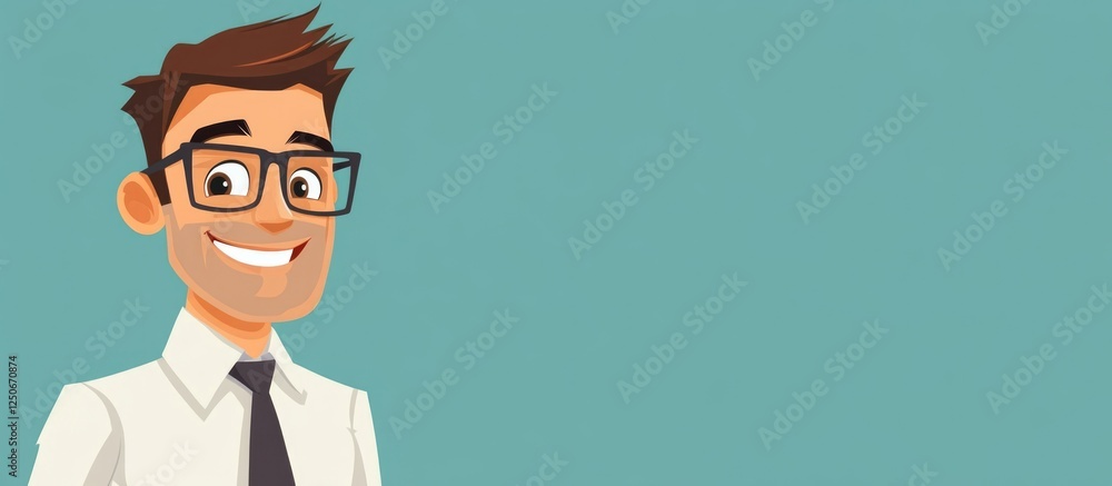 Cheerful businessman with glasses smiling in front of plain background ready for text placement or marketing use Cheerful businessman with glasses smiling in front of plain background ready for text placement or marketing use