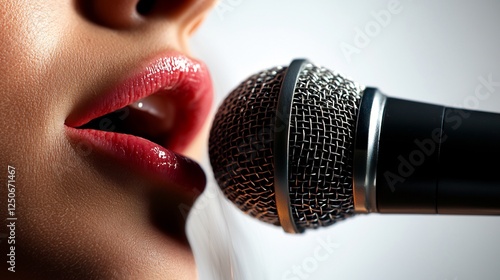 Closeup Woman Singing Into Microphone