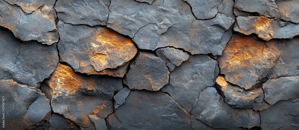 Rough textured grey and brown stone wall closeup showcasing cracked natural patterns and earthy tones for background usage Rough textured grey and brown stone wall closeup showcasing cracked natural patterns and earthy tones for background usage