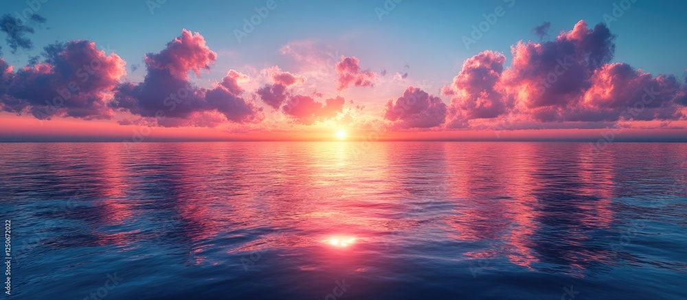 Serene ocean sunset at horizon with vibrant skies and smooth reflective water ideal for copy space in tranquil coastal settings. Serene ocean sunset at horizon with vibrant skies and smooth reflective water ideal for copy space in tranquil coastal settings.