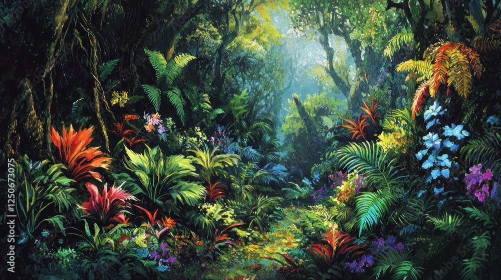 Naklejka premium Lush Tropical Rainforest Path
