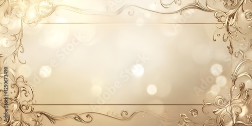 3D beige background with a golden decorative frame, an empty rectangular space for tex