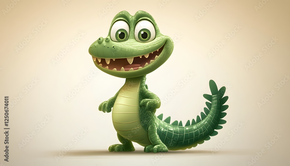 Obraz premium A Cheerful Cartoon Crocodile Stands Smiling